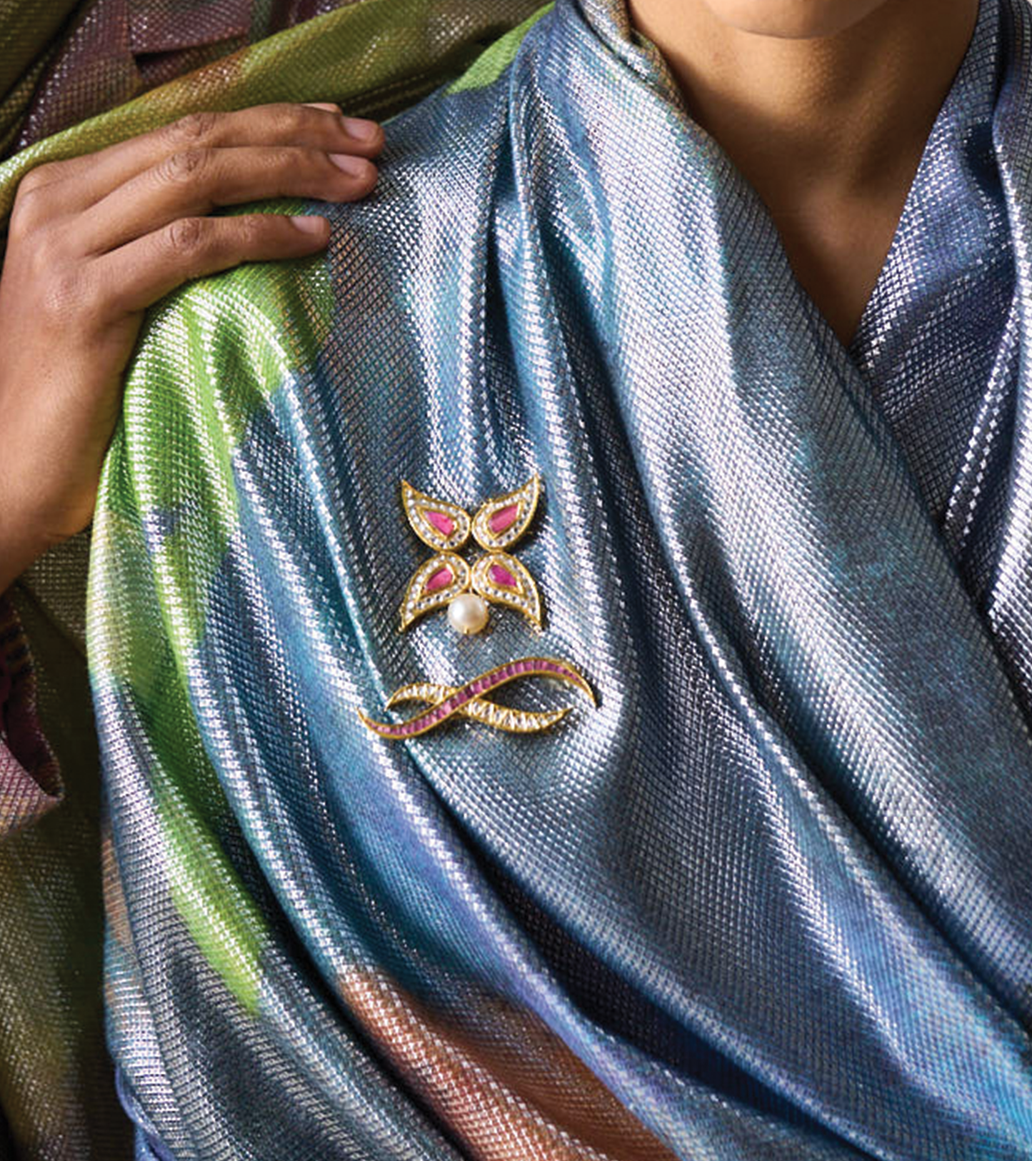 Indian Festive Polki Brooch by UNCUT Jewelry